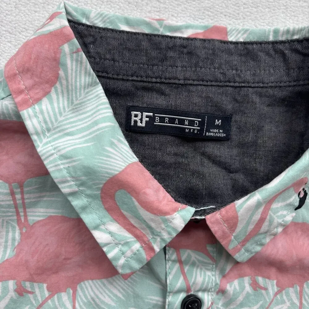 RF Brand MFG Men Medium Hawaiian Shirt Flamingo Short Sleeve Tropical‎